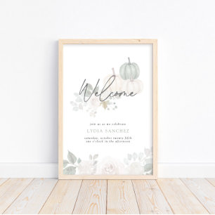 Sage & White – Floral Pumpkin Fall Welcome Poster