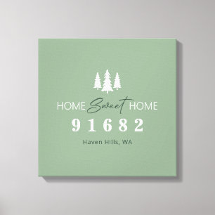 Sage White Home Sweet Home Zip Code Canvas Print