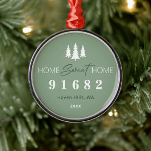 Sage White Home Sweet Home Zip Code Metal Tree Decoration