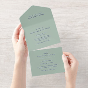 Sage White   Minimalist Modern Elegant Foil All In One Invitation