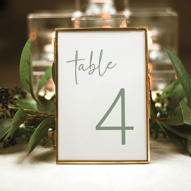 Sage & White Minimalist Script Bridal Shower Flat Table Number (Creator Uploaded)