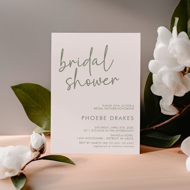 Sage & White Minimalist Script Bridal Shower Invitation (Creator Uploaded)