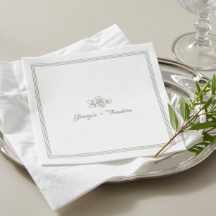 Sage & White Minimalist Script Wedding Reception Napkin