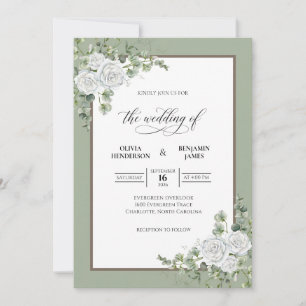 Sage White Peony Wedding Invitation