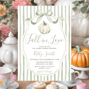 Sage & White Pumpkin Fall In Love Bridal Shower Invitation