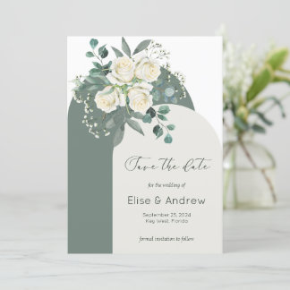 Sage & White Roses Arch Frame Save-the-Date  Invitation