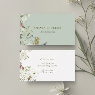 Sage & White Stylish Minimal Botanical Business Card