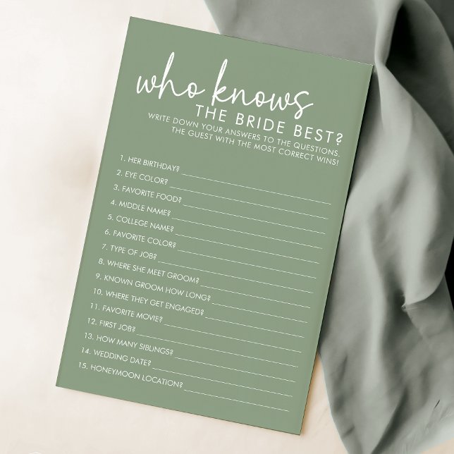 Sage Who Know The Bride Best Bridal Shower Game (Creator Uploaded)