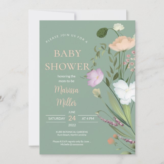 Sage Wildflower Baby Shower  Invitation (Front)