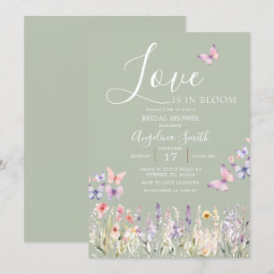 Sage Wildflower Floral Butterfly Bridal Shower  Invitation