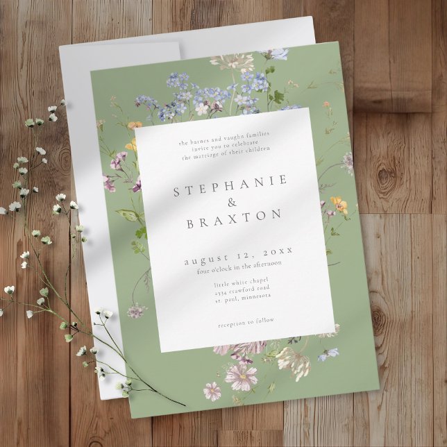 Sage Wildflower Garden Elegant Wedding Invitation (Creator Uploaded)