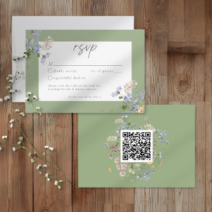 Sage Wildflower Garden Elegant Wedding QR RSVP Card