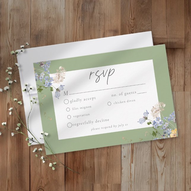 Sage Wildflower Garden Elegant Wedding RSVP Card (Creator Uploaded)