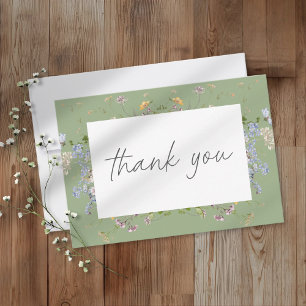 Sage Wildflower Garden Elegant Wedding Thank You Card