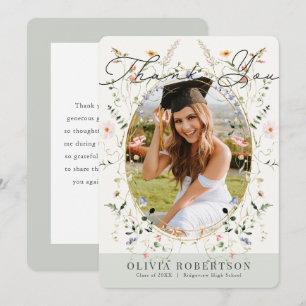 Sage Wildflower Photo Graduation Thank You Card
