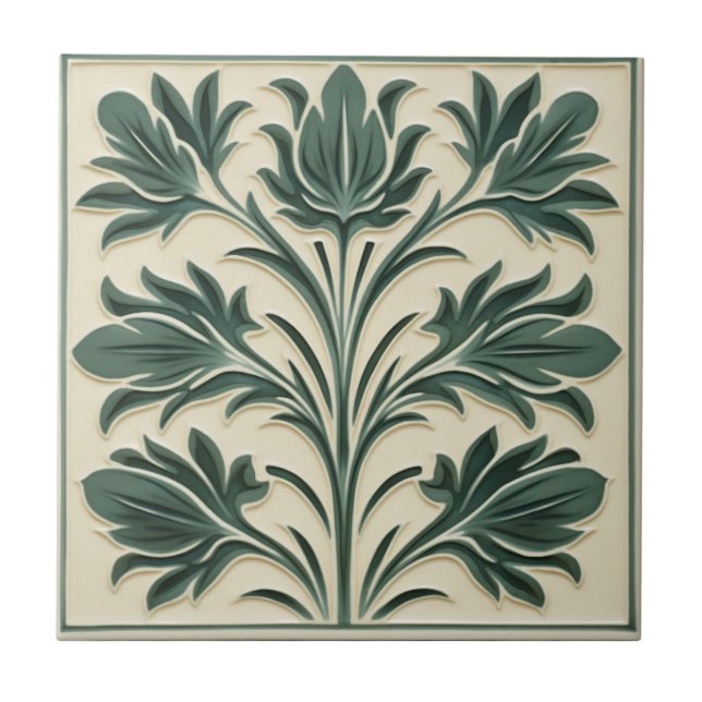 Sage William De Morgan Botanical Tile (Front)