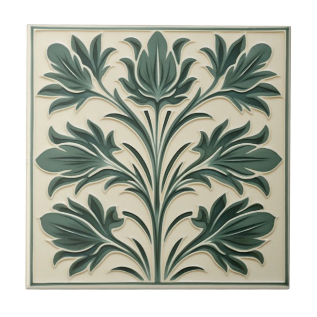 Sage William De Morgan Style Tile (Front)