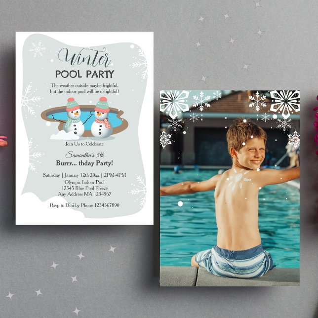 Sage Winter Pool Birthday Party Photo Invitation (Photo Invitation)