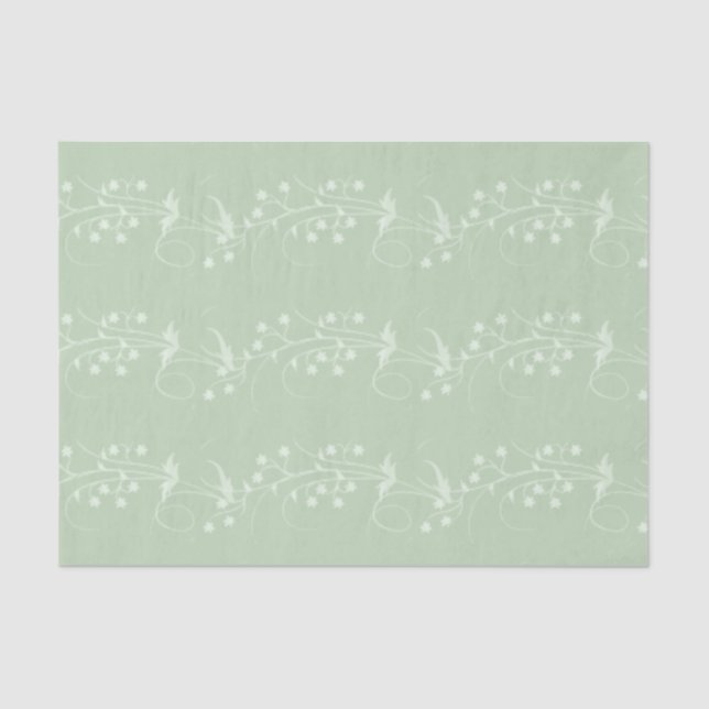 Sage with Cream Floral Scrolls Tissue Paper (Front)