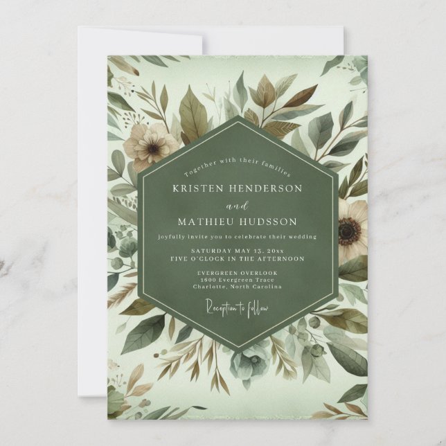Sage Woodland Bloom Wedding Invitation (Front)