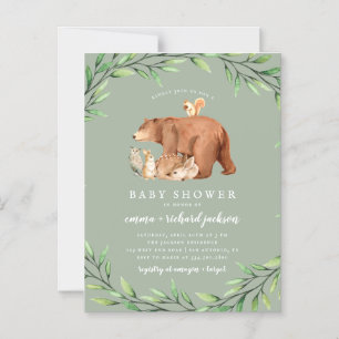 Sage Woodland Greenery Forest Animals Baby Shower Magnetic Invitation