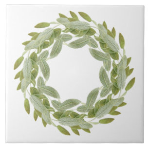 SAGE WREATH 6" Ceramic Tile