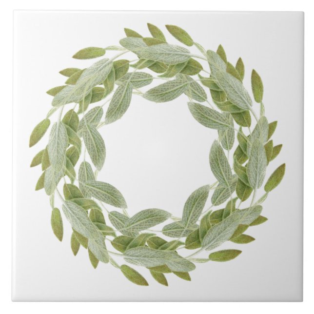 SAGE WREATH 6" Ceramic Tile (Front)