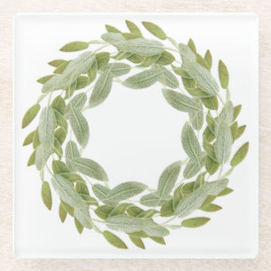 SAGE WREATH Glass Drink Coaster
