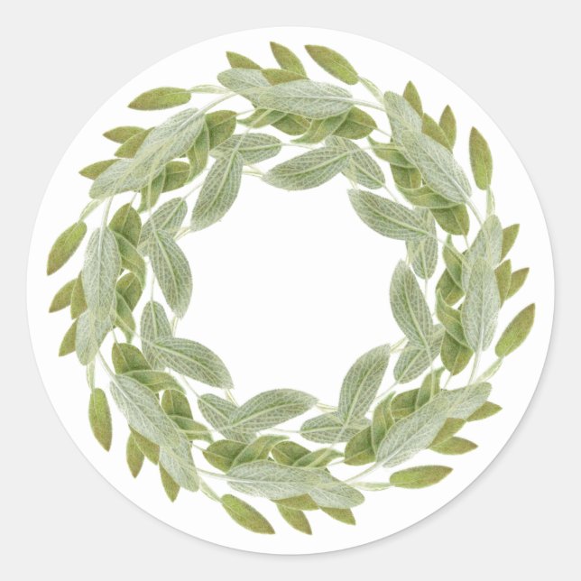 SAGE WREATH Large Round Stickers (Front)