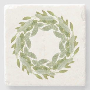 SAGE WREATH Marble Stone Coaster