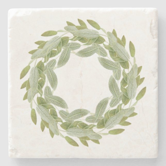 SAGE WREATH Marble Stone Coaster (Front)