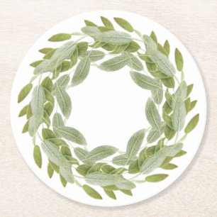 SAGE WREATH Round Paper Coasters
