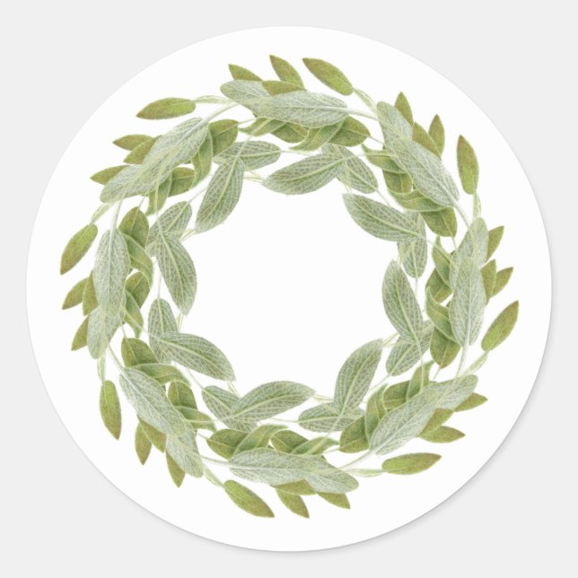 SAGE WREATH Small Round Stickers (Front)