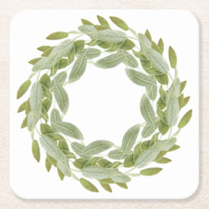 SAGE WREATH Square Paper Coasters