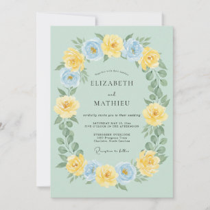 Sage Yellow Blue Botanical Wedding Invitation