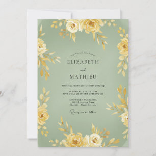 Sage Yellow Floral Romance Wedding Invitation