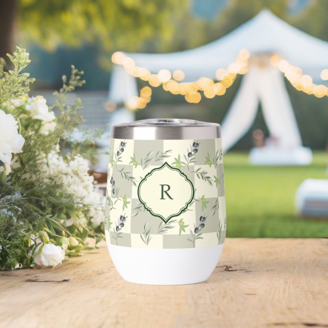  SageGreen Watercolor Chic Olive Pattern Monogram (Wedding (Rotated))