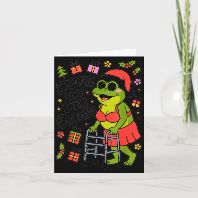 Sagging But Still Gagging Funny Christmas Frog Hol Card (Front)