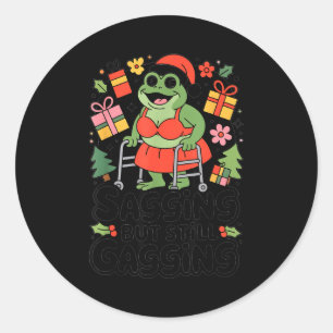 Sagging But Still Gagging Funny Christmas Frog Hol Classic Round Sticker