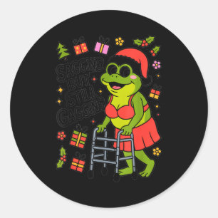 Sagging But Still Gagging Funny Christmas Frog Hol Classic Round Sticker