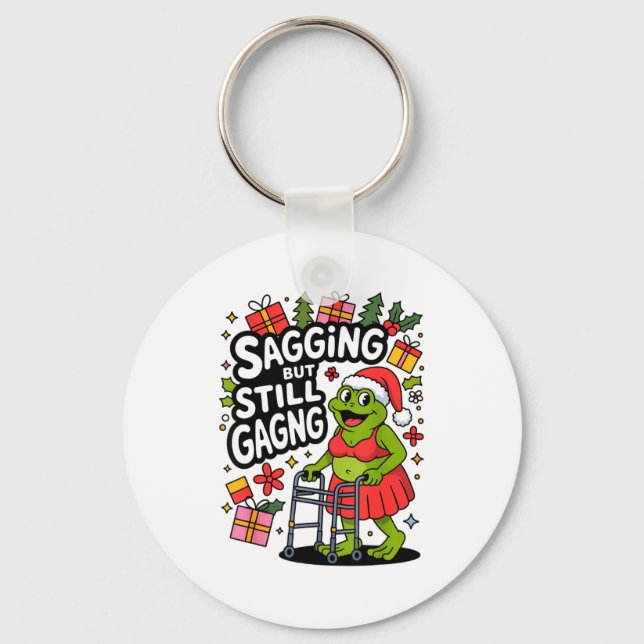 Sagging But Still Gagging Funny Christmas Frog Hol Key Ring (Front)