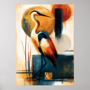 Sagi Solar Stillness Japanese Geometric Heron Art Poster