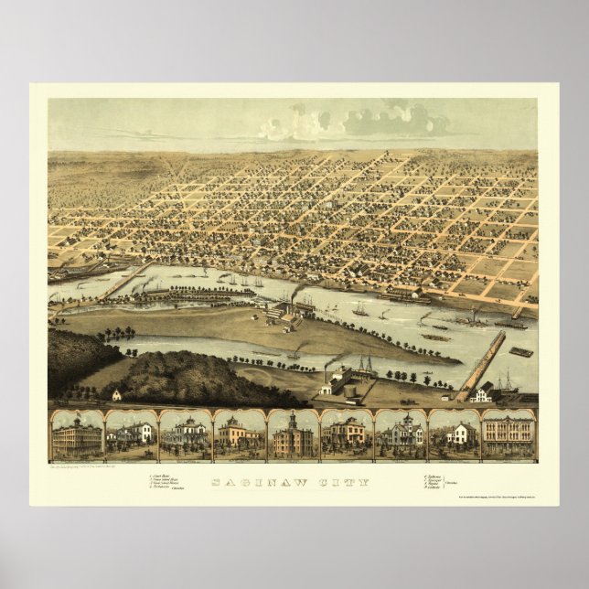 Saginaw, MI Panoramic Map - 1867 Poster (Front)