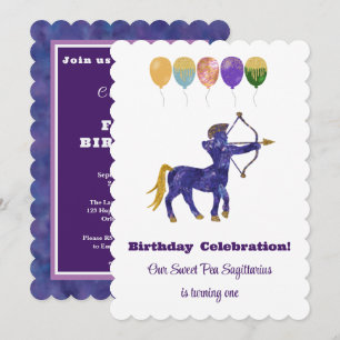 Sagittarius 1st Birthday Impressionist Gold Glitte Invitation