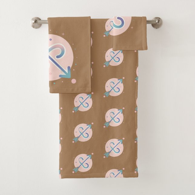 SAGITTARIUS, Abstract Design of the Zodiac Sign,  Bath Towel Set (Insitu)