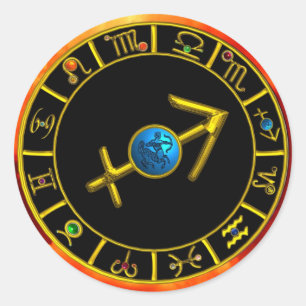 SAGITTARIUS AND GOLD ZODIAC BIRTHDAY SIGNS CIRCLE CLASSIC ROUND STICKER