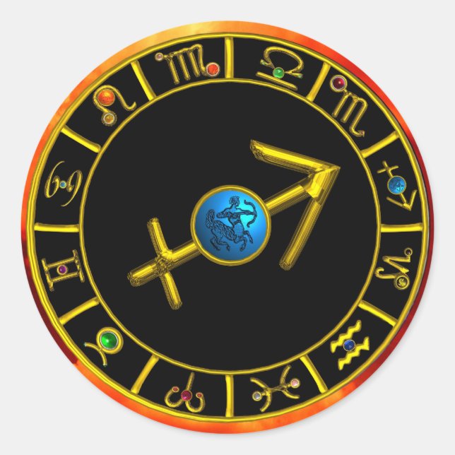 SAGITTARIUS AND GOLD ZODIAC BIRTHDAY SIGNS CIRCLE CLASSIC ROUND STICKER (Front)