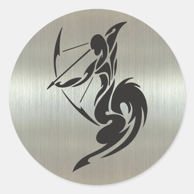 Sagittarius Archer Silhouette with Metallic Effect Classic Round Sticker (Front)
