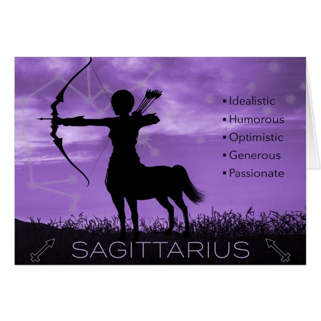 Sagittarius Archer Zodiac Card with Traits (Front Horizontal)