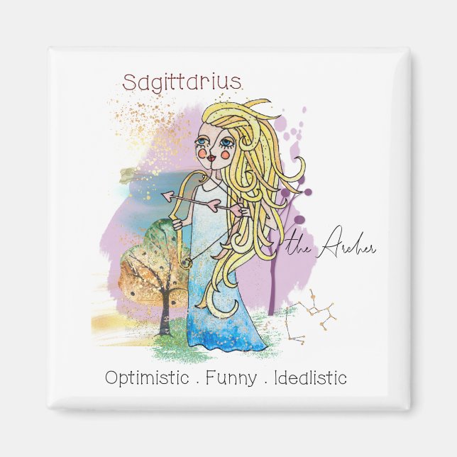 Sagittarius Archer Zodiac Whimsical Girl Mystical Magnet (Front)